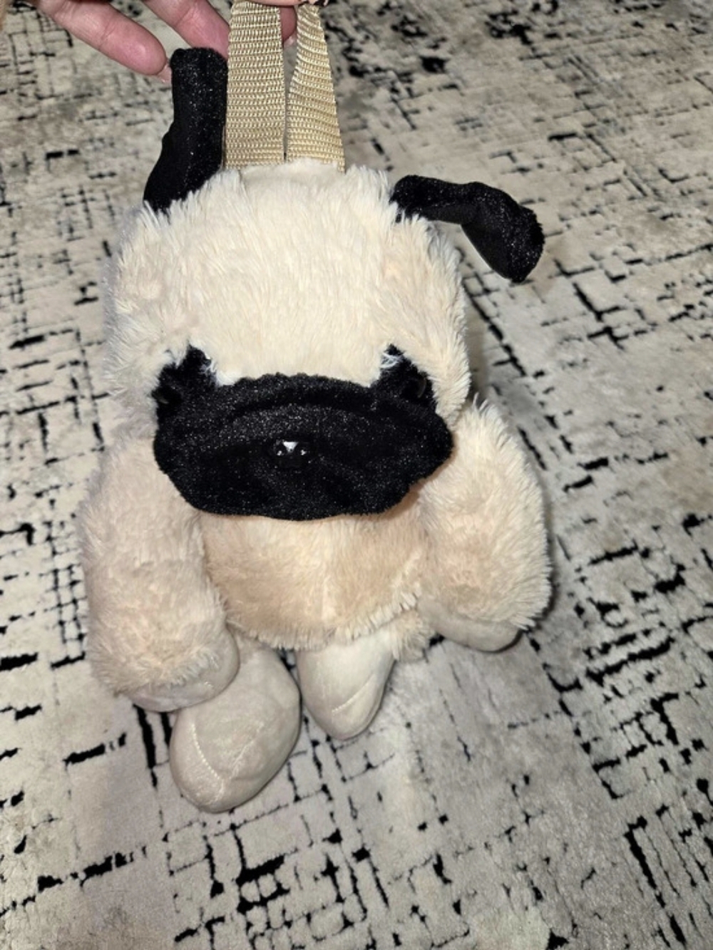Plush Animal Mini Backpack in White & Black